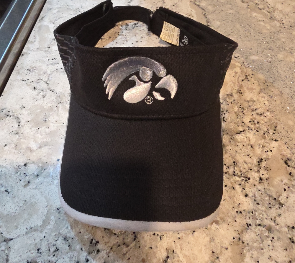Black Iowa Hawkeyes Visor With Silver Herky And Front Brim